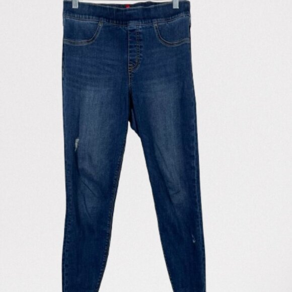 Spanx Distressed Ankle Skinny Jeans Raw Hem Stretchy Denim Shaping Size M - Picture 2 of 10